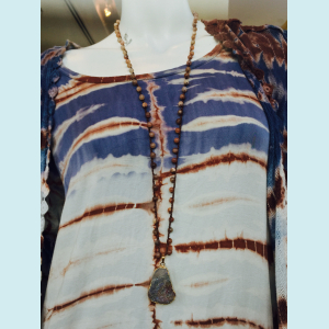 Crocheted necklace of moonstone beads and druzy pendant