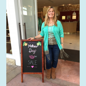 Felicia in front of one of the XCVI Stores